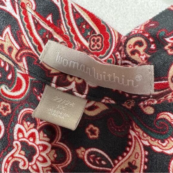 WOMAN WITHIN / red black paisley printed faux suede button up shirt / 1X - Picture 5 of 9